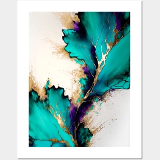 Turquoise Leaves - Abstract Alcohol Ink Resin Art Posters and Art
